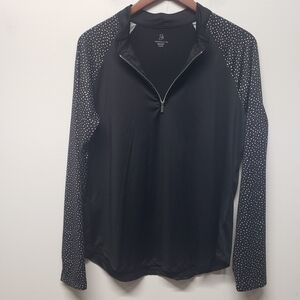 Emerald 18 1/4 Zip Long Sleeve Top Activewear Polka Dot Sleeves Large Black